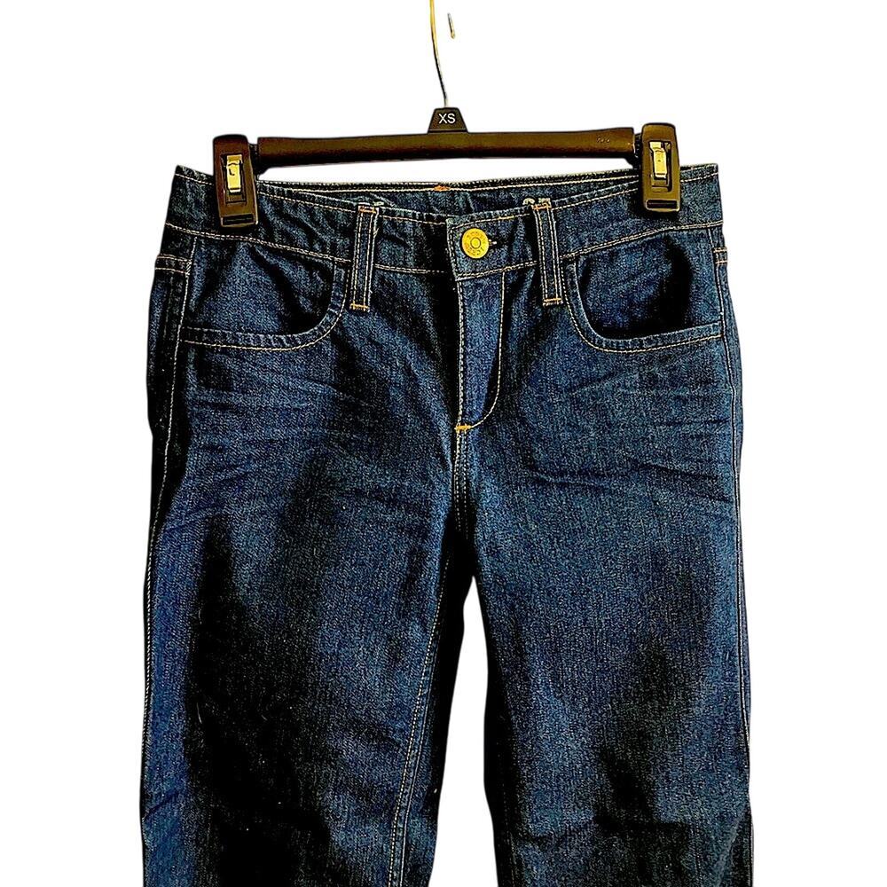 J.Crew Dark Indigo High-Heel Flare Jeans Womens S 25 Orange Contrast Stitching - Picture 2 of 6